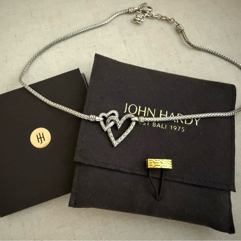 John Hardy Manah Diamond Pavé Interlocking Heart Sterling Silver Necklace